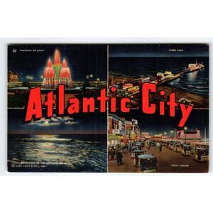 Vintage 1943 Atlantic City NJ Postcard - Fountain of Light Steel Pier Boardwalk